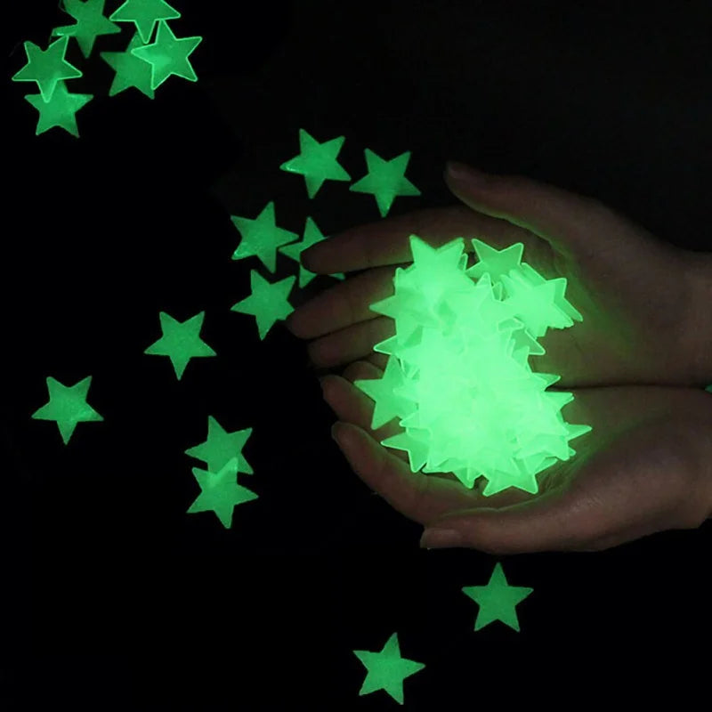 100 peças de cinco pontos estrela brilho no escuro 3d fluorescente luminosa