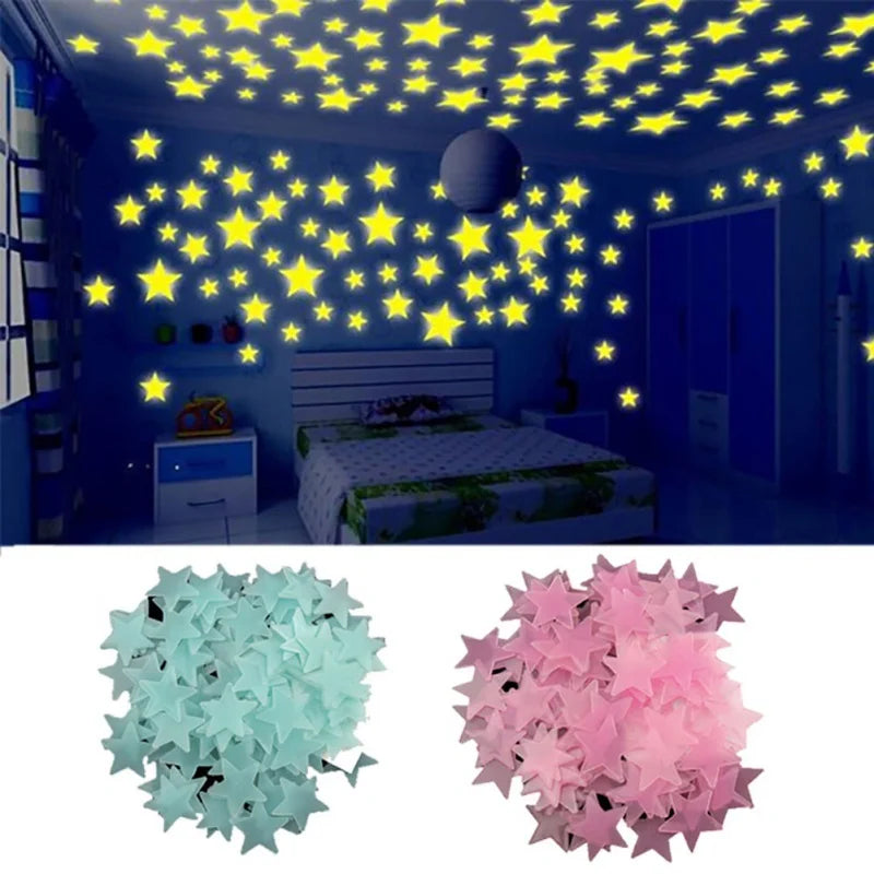 100 peças de cinco pontos estrela brilho no escuro 3d fluorescente luminosa